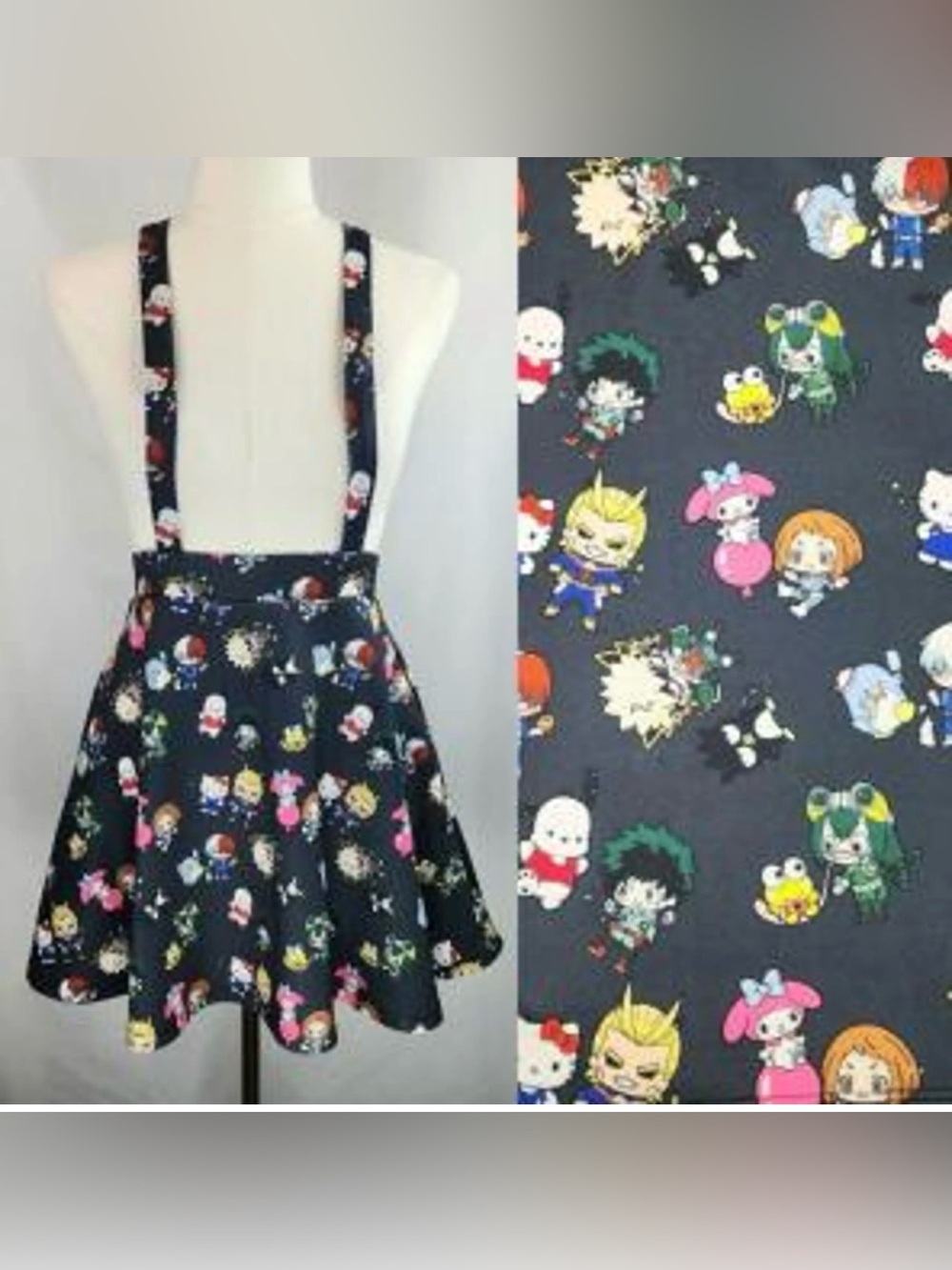 My hero academia hello kitty and friends suspenders skirt w/ pockets XL